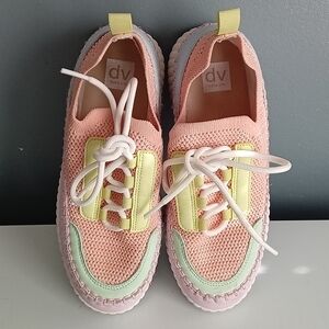 DV by Dolce Vita Girls Peach Knit Low Top Sneakers Lace Up Pastel Trim Size 4